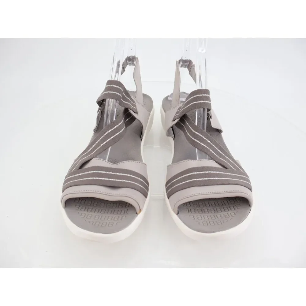 Bzees Women's Chance Sandal Sz 11 Low Wedge Strappy Gray Fabric Comfy Slingback